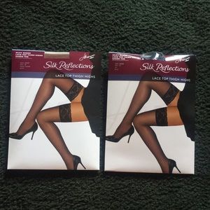 2 pf New Old Stock Hanes Silk Reflection Thigh High sheer toe sz EF